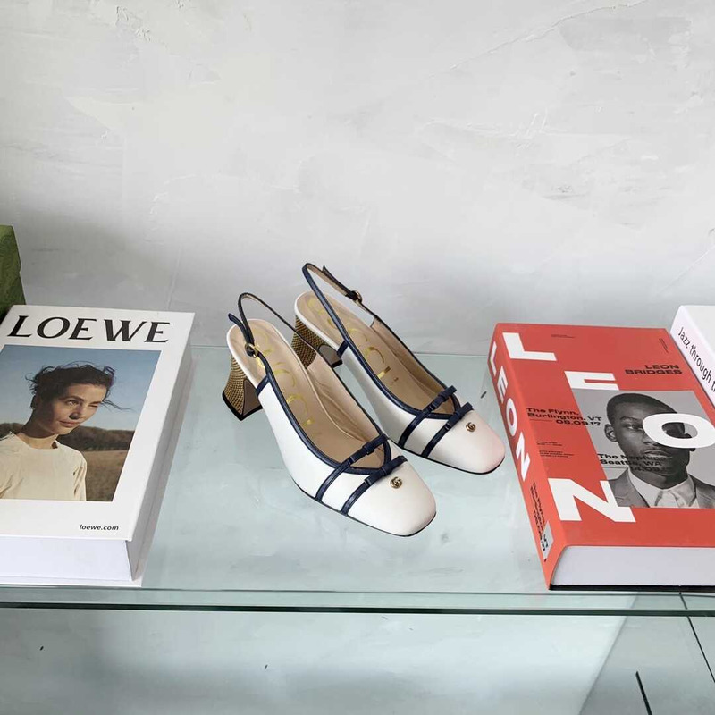 G*u*i leather mid-heel slingback pumps black and white