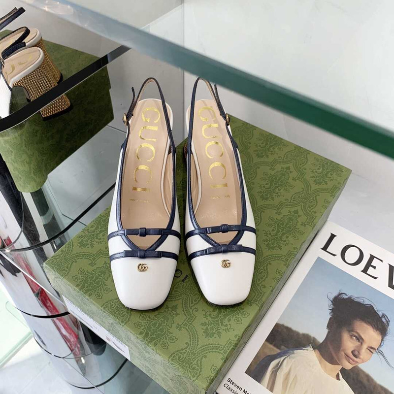 G*u*i leather mid-heel slingback pumps black and white