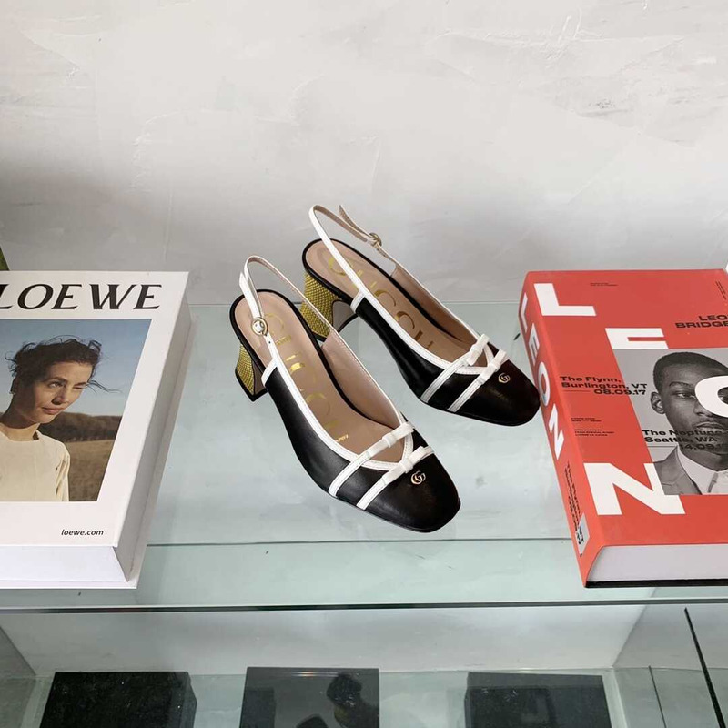 G*u*i leather mid-heel slingback pumps black