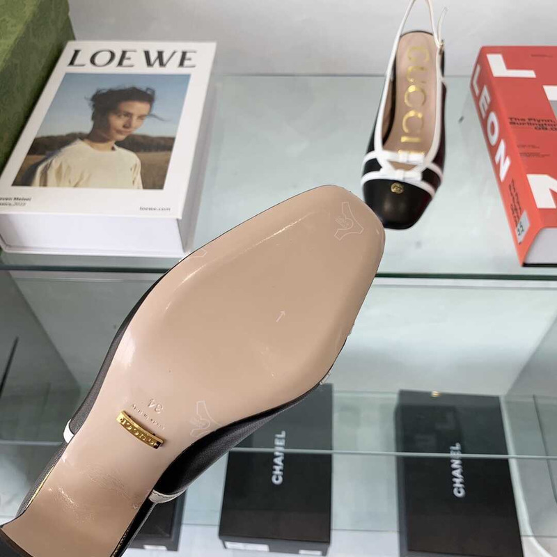 G*u*i leather mid-heel slingback pumps black