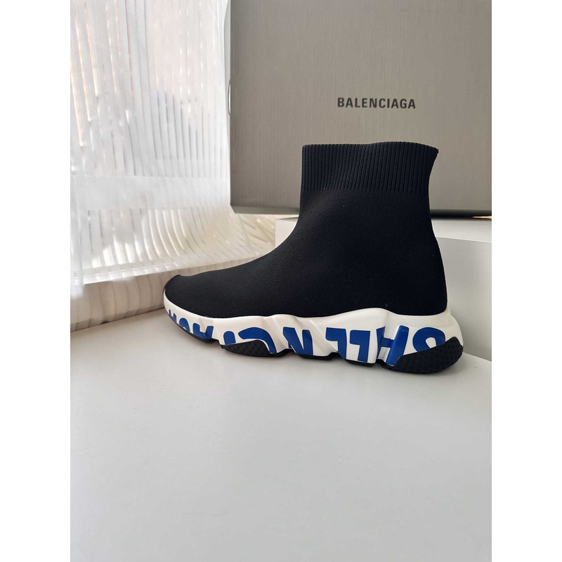 Ba*len*cia*ga speed graffiti sneaker black blue
