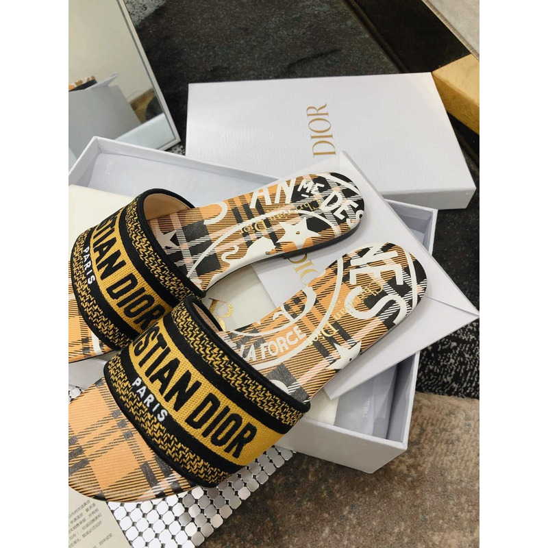 D*or dway slide yellow multicolor embroidered cotton