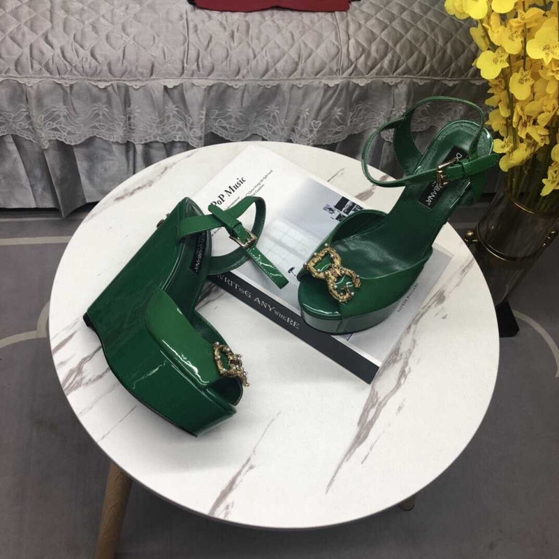 Dolce & Gabbana Wedge Platform Patent Leather Sandals Green