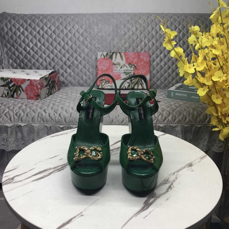 Dolce & Gabbana Wedge Platform Patent Leather Sandals Green