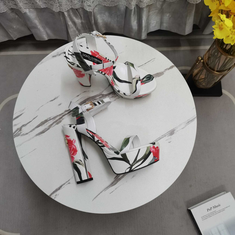 Dolce & Gabbana Printed Fabric Platform Sandals Heels White
