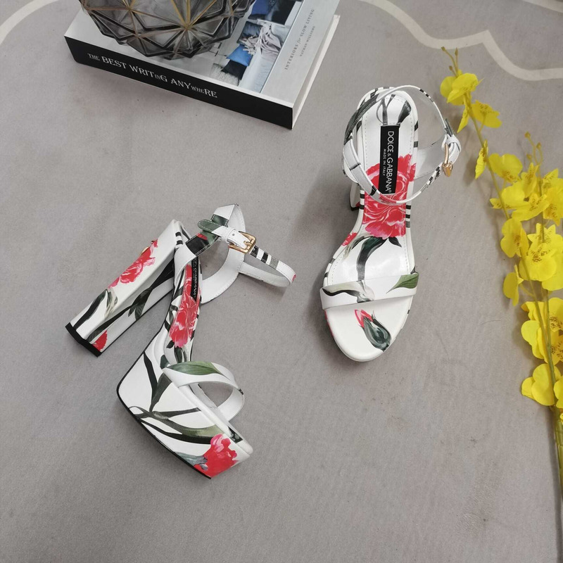 Dolce & Gabbana Printed Fabric Platform Sandals Heels White