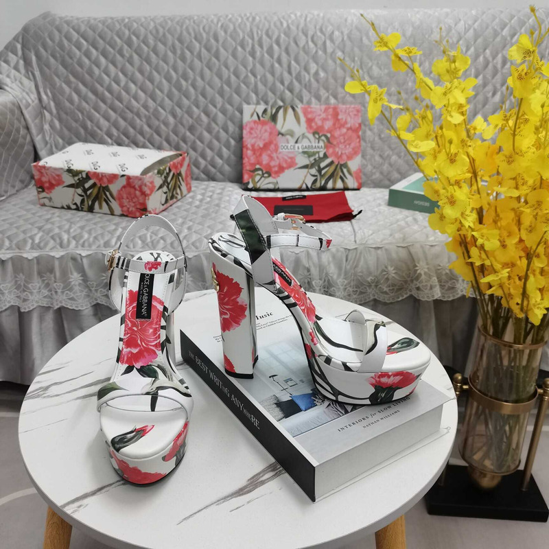 Dolce & Gabbana Printed Fabric Platform Sandals Heels White