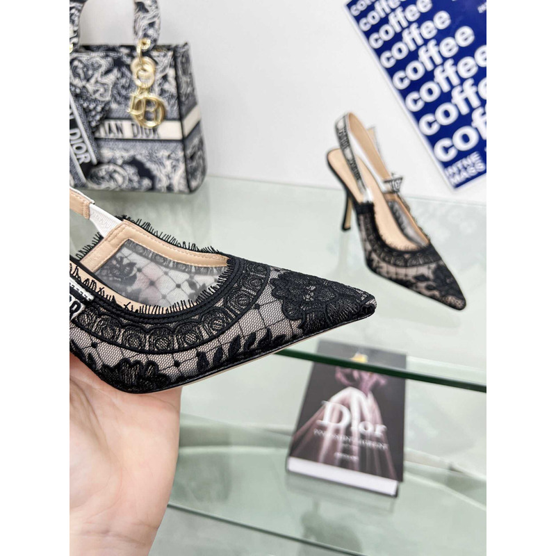 D*or j`aD*or slingback pump black mesh embrioidered with D*or roses motif