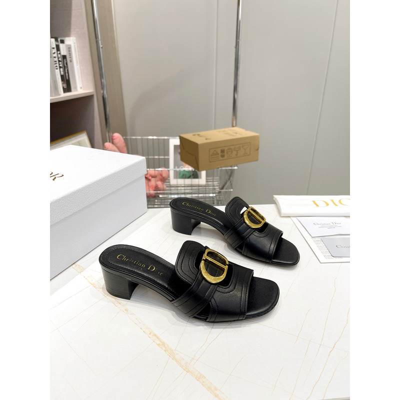 D*or black leather 30 montaigne slide sandals