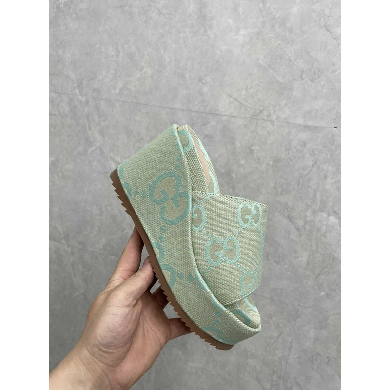 G*u*i jumbo gg platform slide sandal canvas green