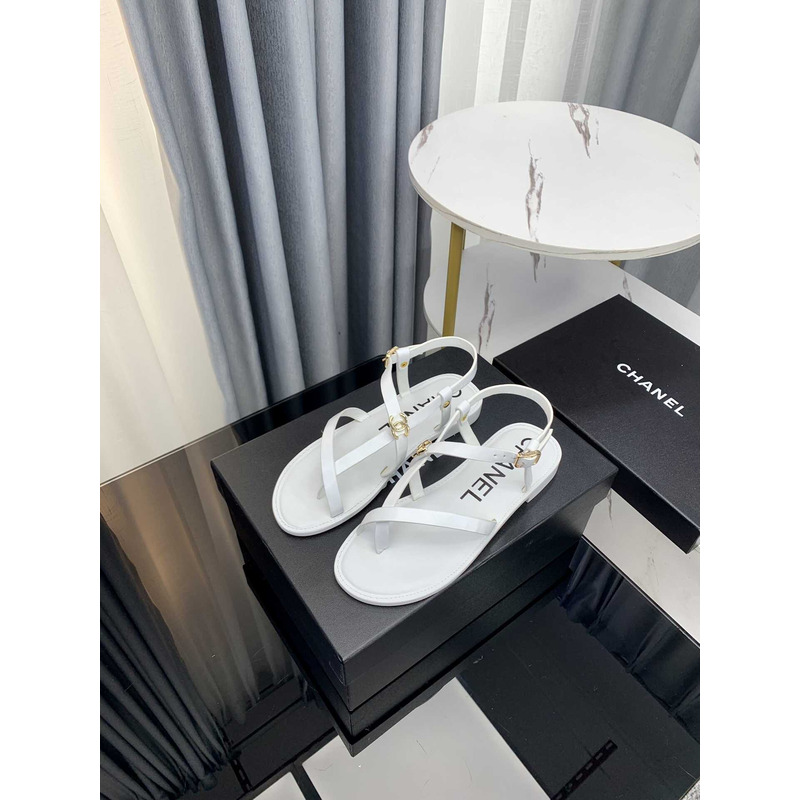 Ch*el sandal calfskin white