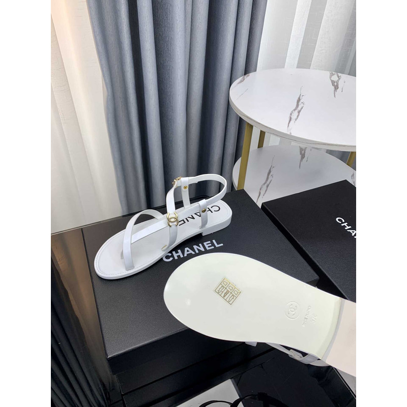 Ch*el sandal calfskin white