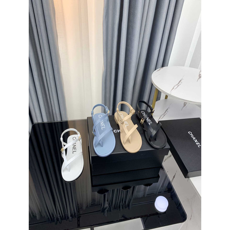 Ch*el sandal calfskin white