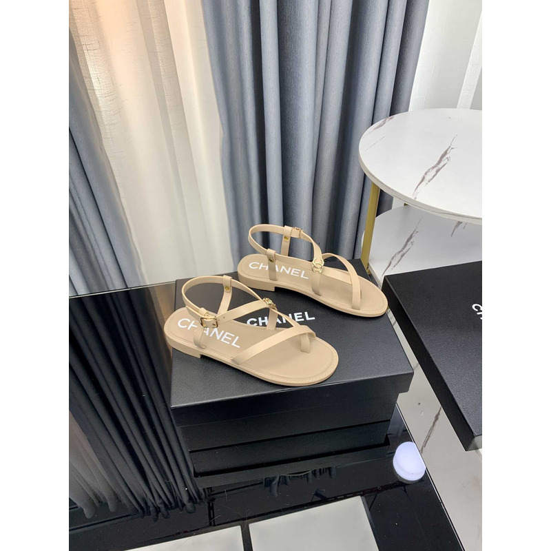 Ch*el sandal calfskin beige
