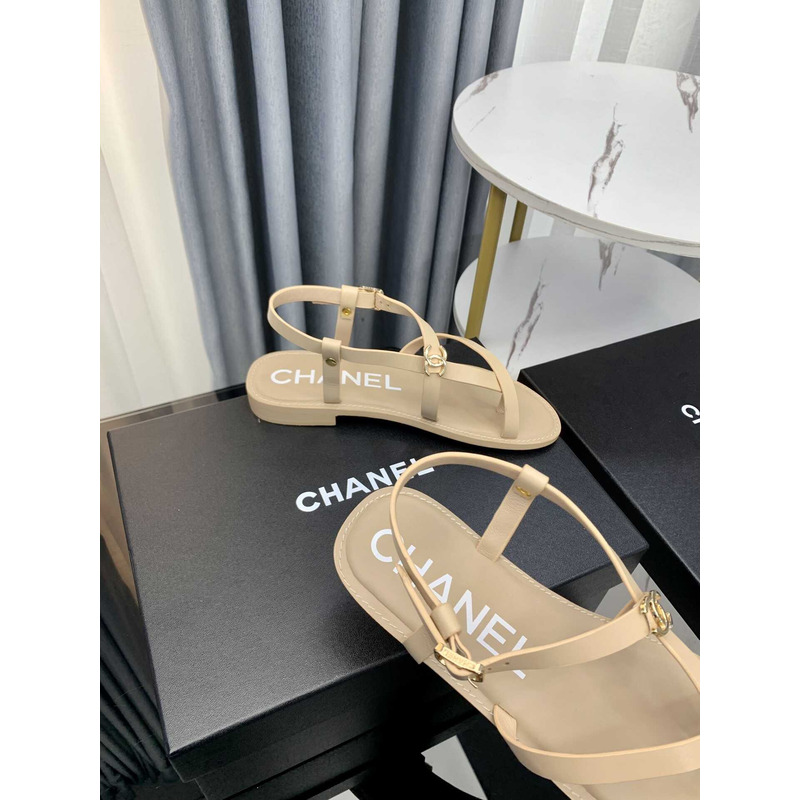 Ch*el sandal calfskin beige