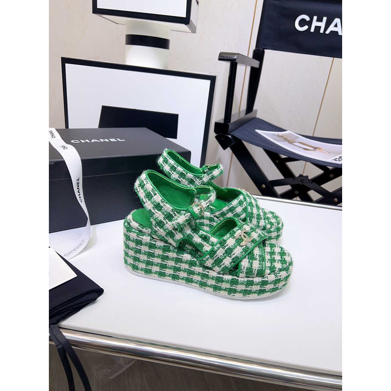 Ch*el gingham platform casual style party style office style green