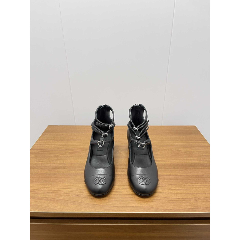 Ch*el mary janes straps leather black