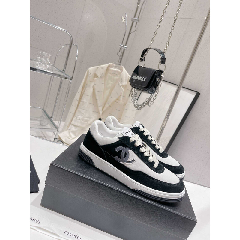 Ch*el cc logo suede kidskin trainers black