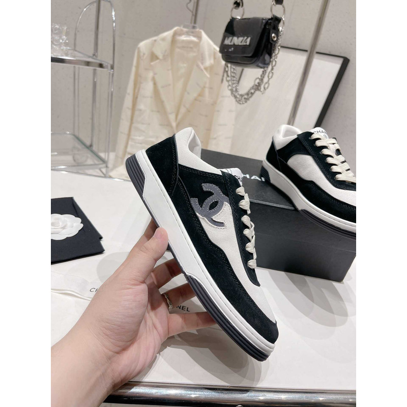 Ch*el cc logo suede kidskin trainers black