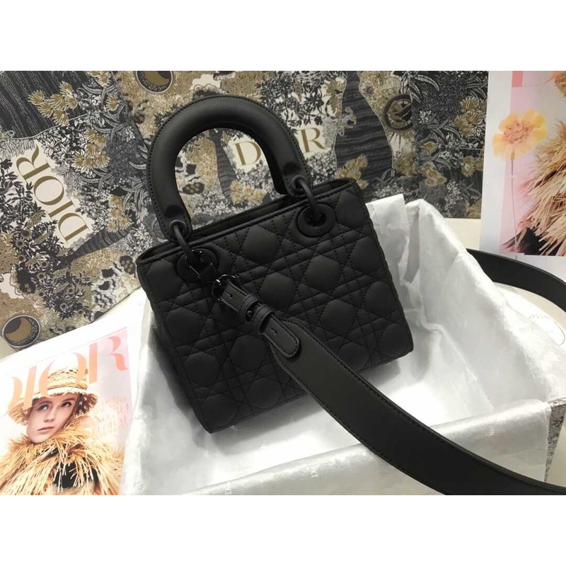 D*or small lady D*or bag black ultramatte cannage calfskin
