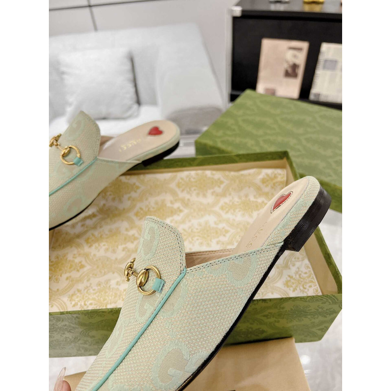 G*u*i princetown horsebit-detailed leather-trimmed green