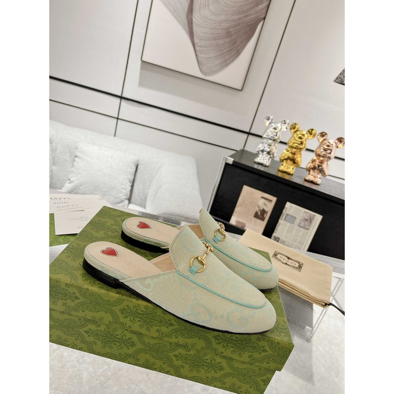 G*u*i princetown horsebit-detailed leather-trimmed green