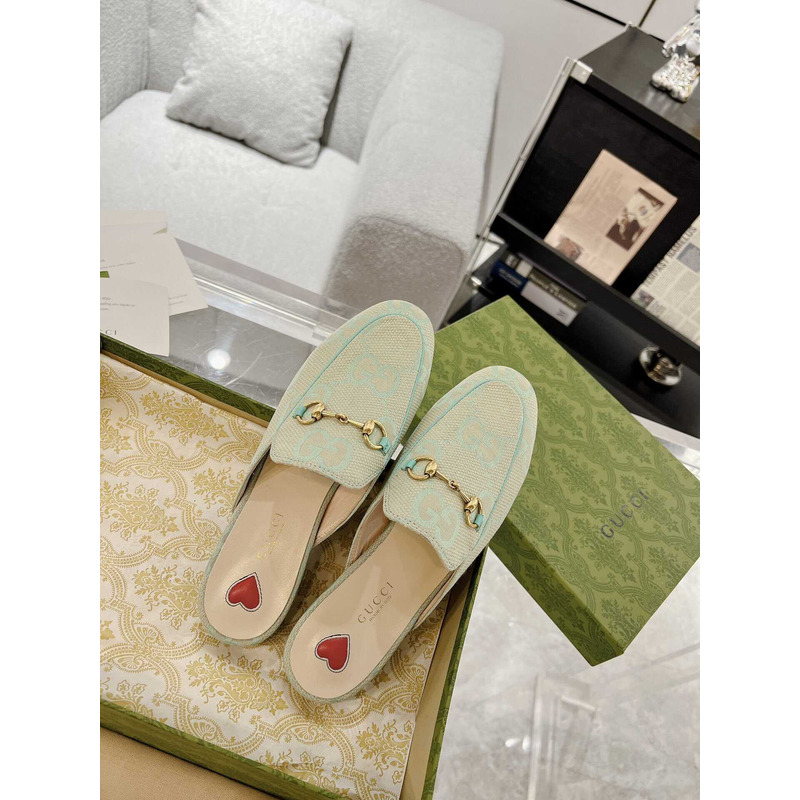 G*u*i princetown horsebit-detailed leather-trimmed green