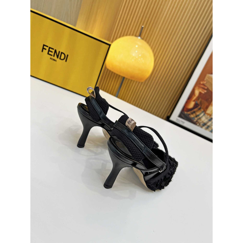 F**di colibrì lite high heel red ff chenille slingback black