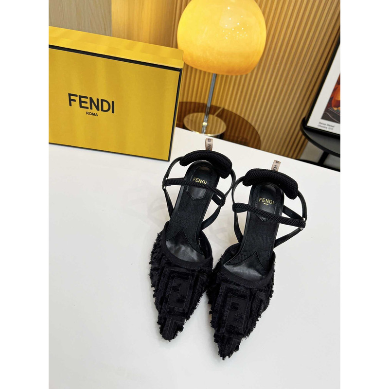 F**di colibrì lite high heel red ff chenille slingback black