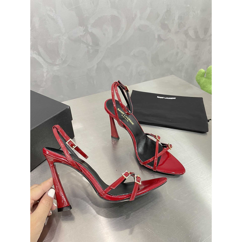 Saint Laurent Cassie Sandals In Crepe Satin Red