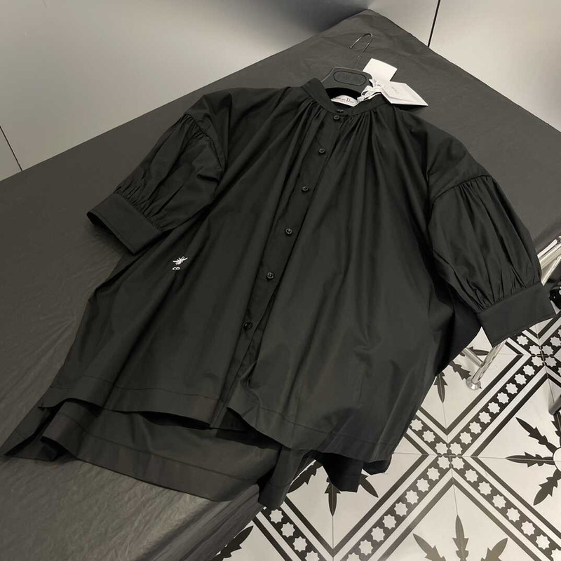 D*or three-quarter sleeve pleated blouse black cotton women