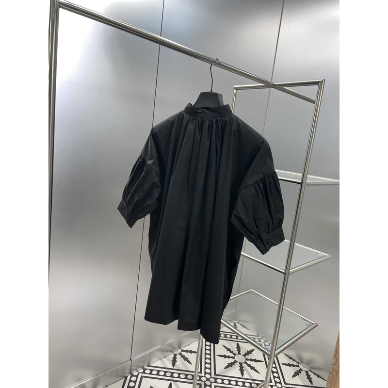 D*or three-quarter sleeve pleated blouse black cotton women