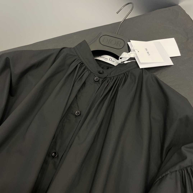 D*or three-quarter sleeve pleated blouse black cotton women