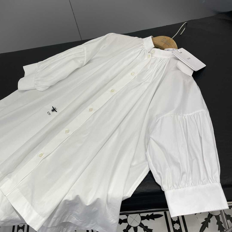 D*or three-quarter sleeve pleated blouse white cotton women