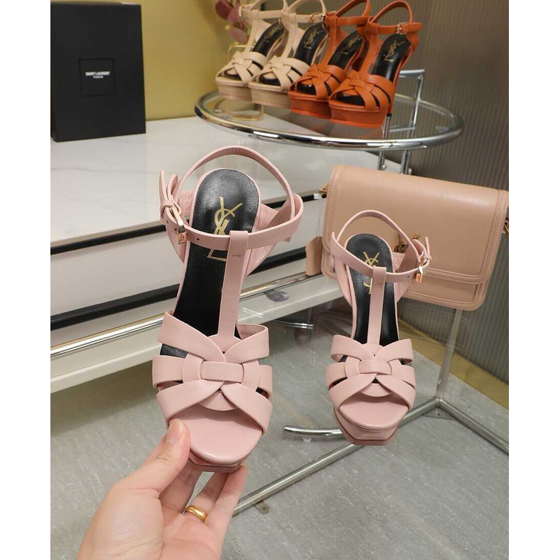 Saint Laurent Tribute Heeled Sandals Leather Pink