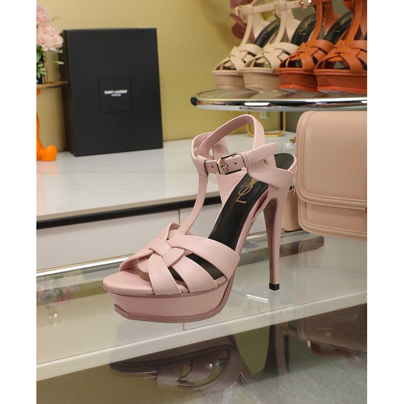 Saint Laurent Tribute Heeled Sandals Leather Pink
