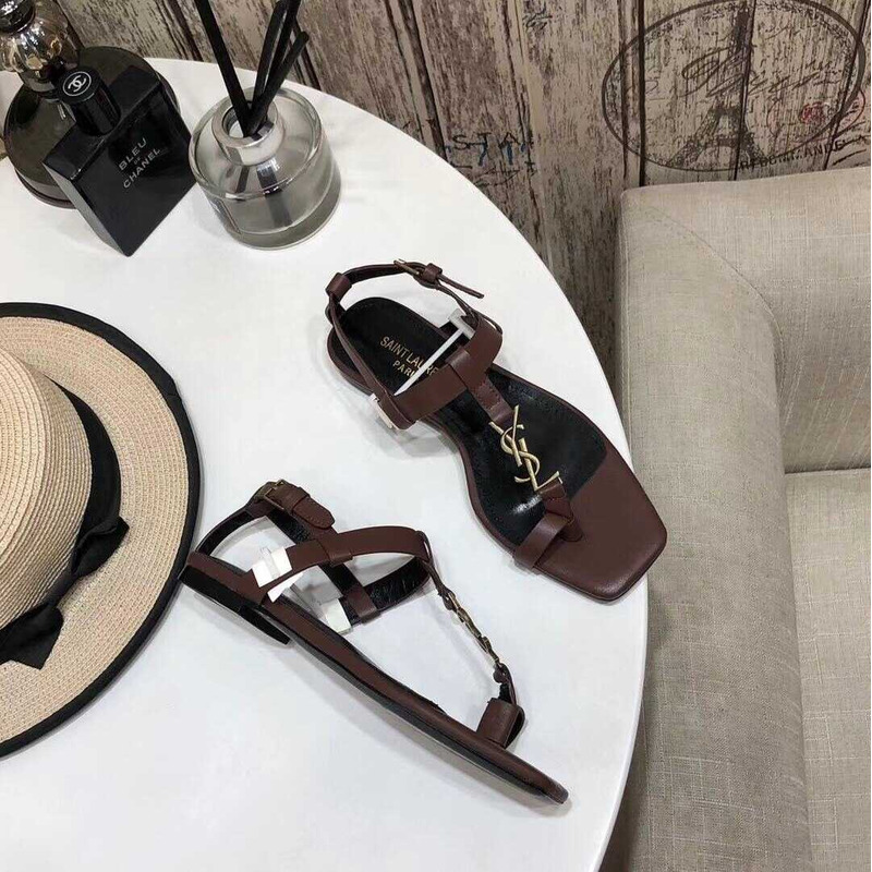 Saint Laurent Cassandra Sandals Leather Brown