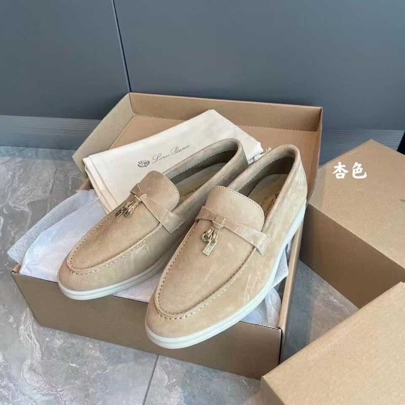 Loro Piana Summer Charms Walk Loafers Suede Beige