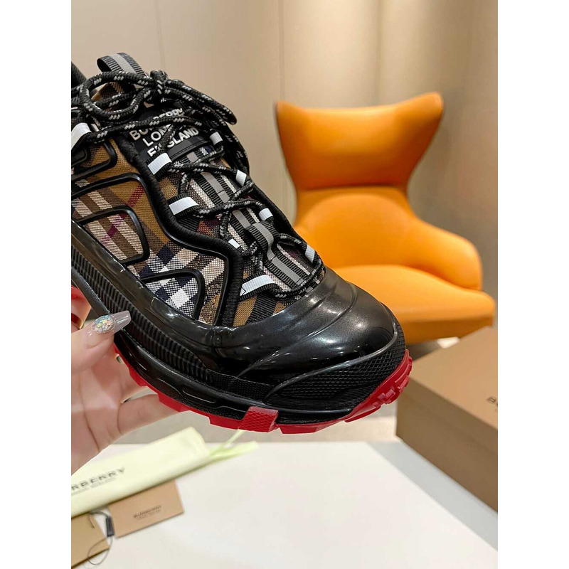 B**rry new arthur check print leather sneakers black