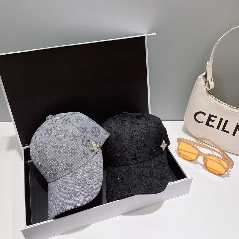 l**is V*t*n monogram jacquard denim baseball cap all black