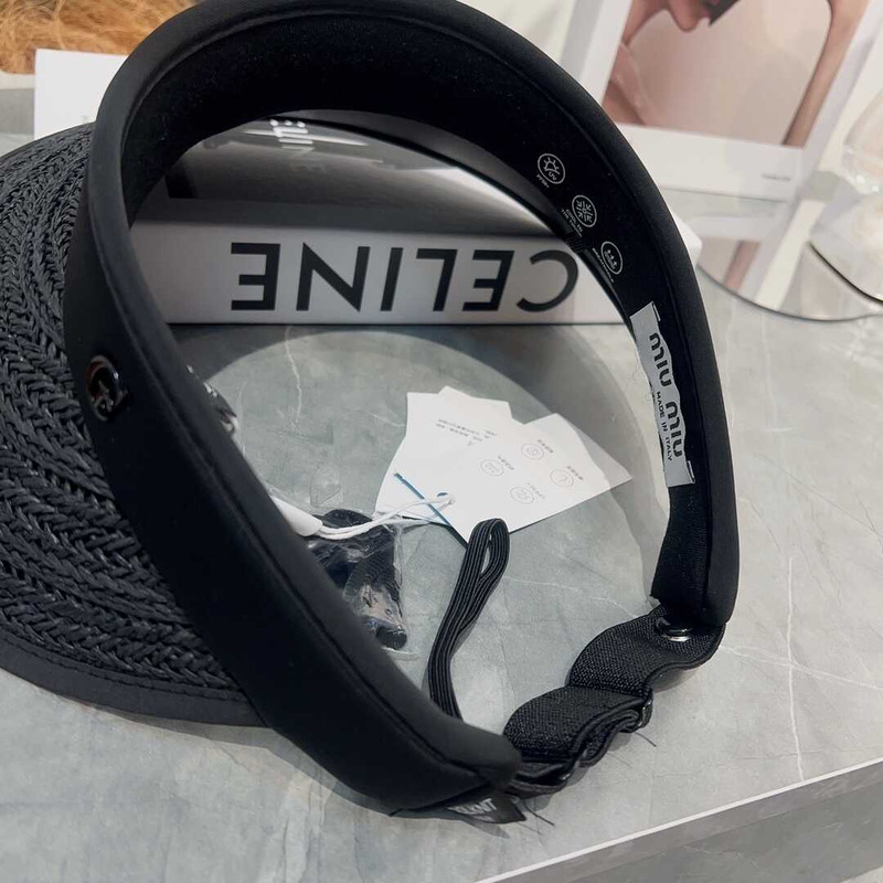 Miu Miu Straw Duck Tongue Empty Top Hat Black