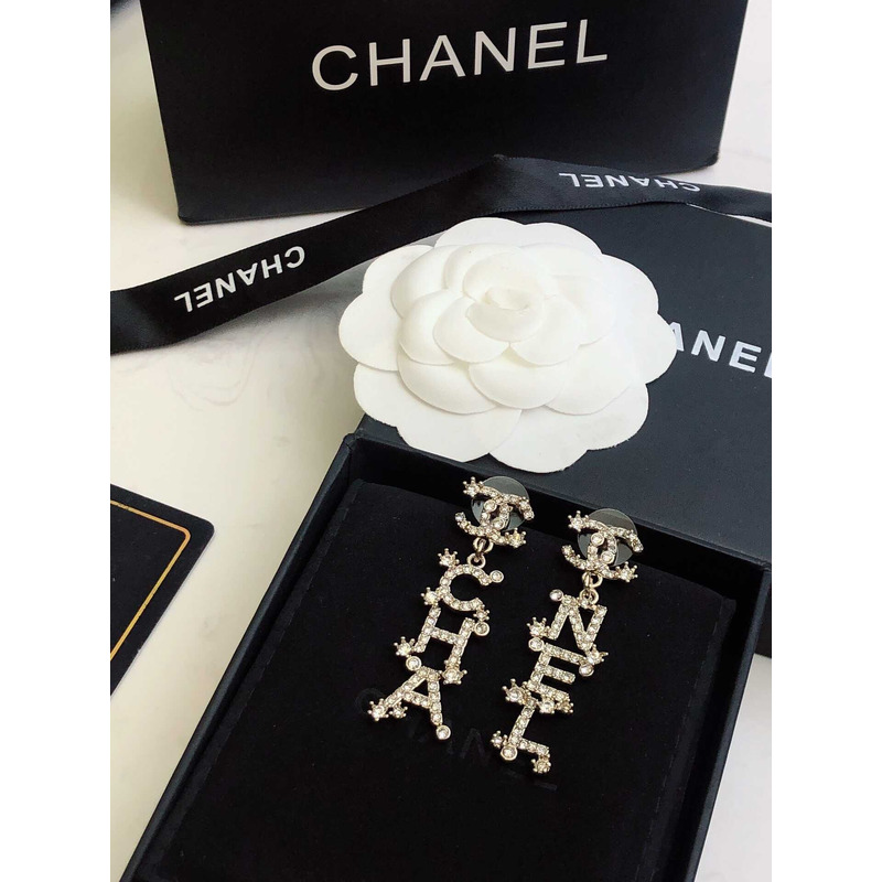 Ch*el pendant earrings crystal metal and crystal silver