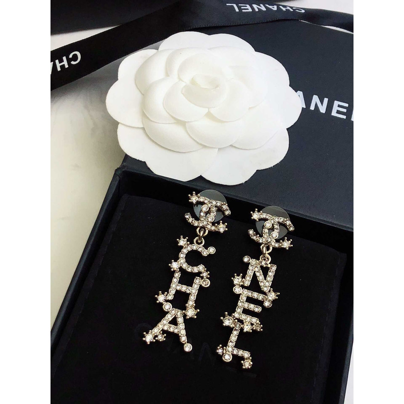 Ch*el pendant earrings crystal metal and crystal silver