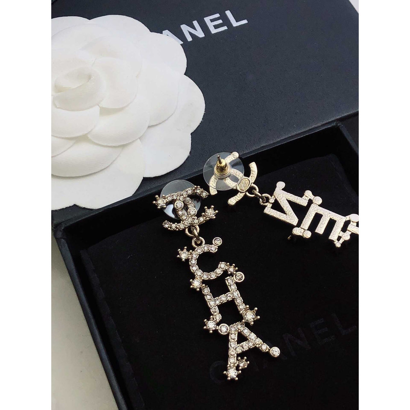 Ch*el pendant earrings crystal metal and crystal silver