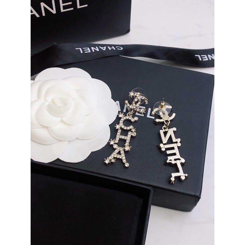 Ch*el pendant earrings crystal metal and crystal silver