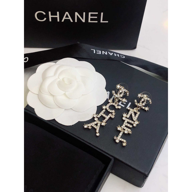 Ch*el pendant earrings crystal metal and crystal silver