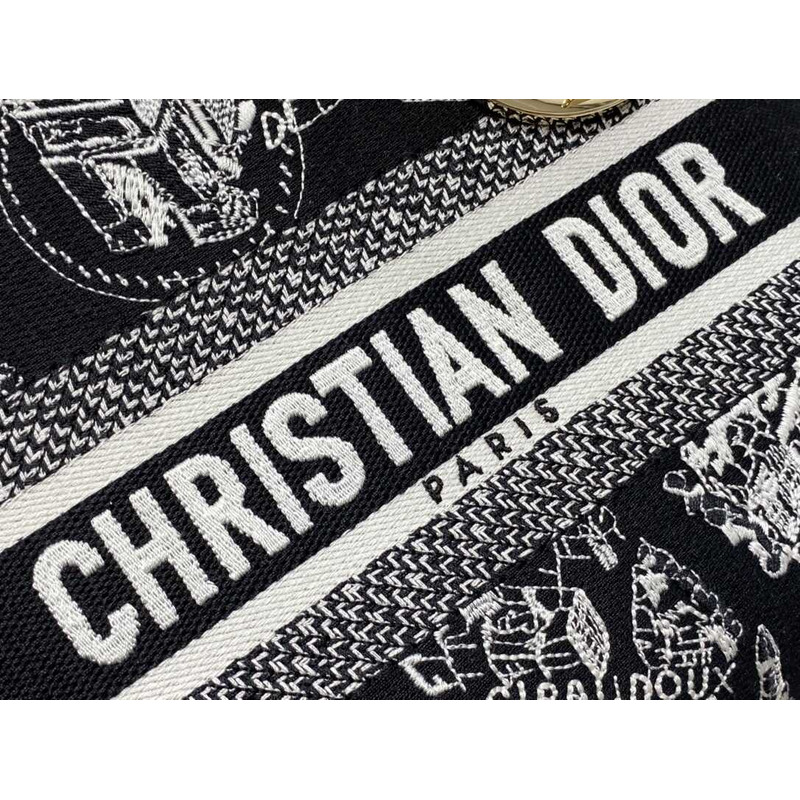 D*or medium lady d-lite bag black and white plan de paris embroidery