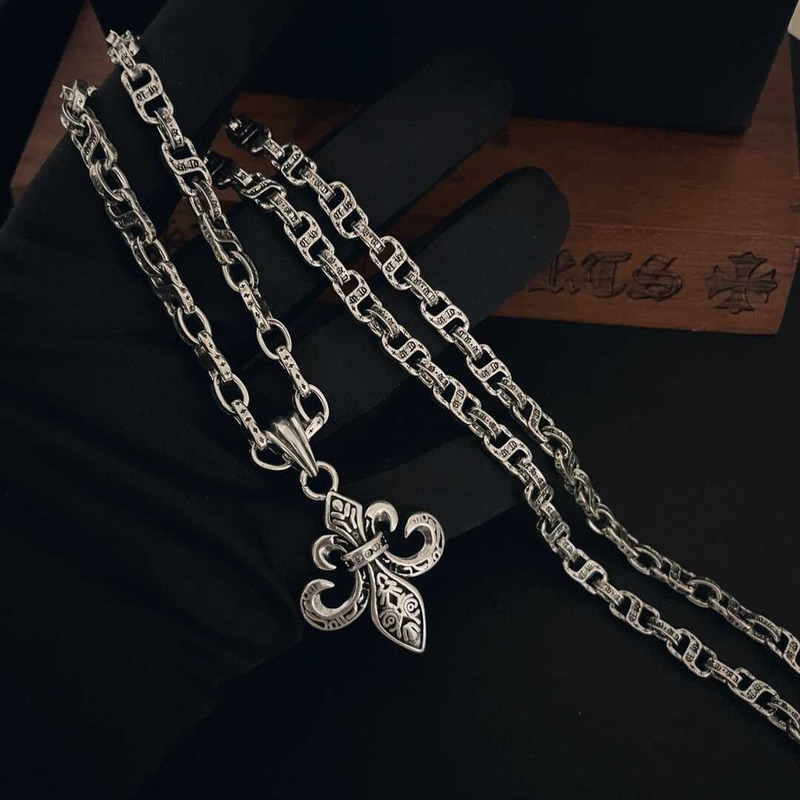 Chrome Heart Titanium Steel Crow Heart Cross Necklace