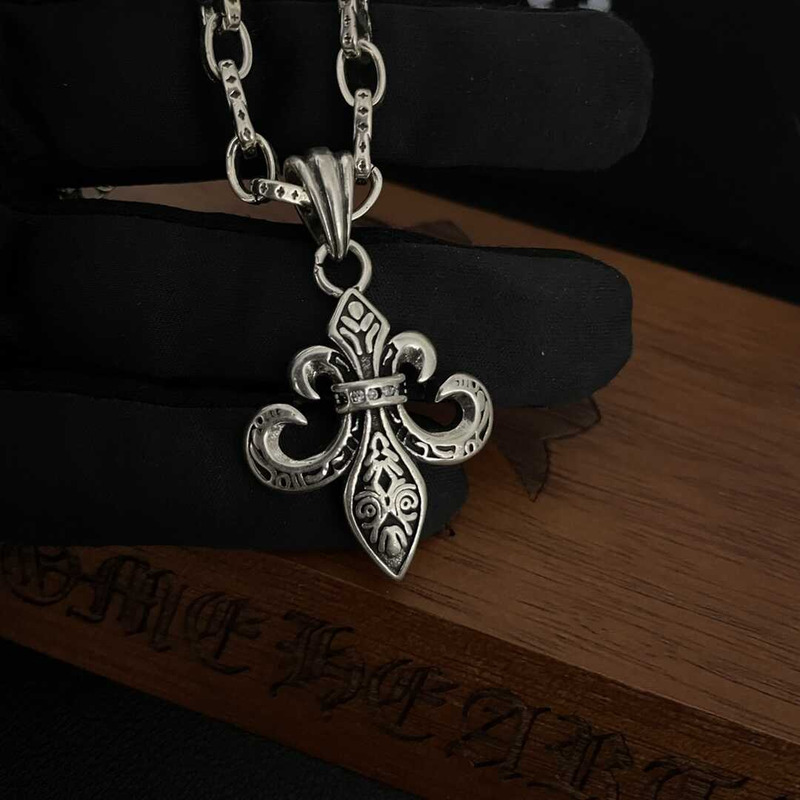 Chrome Heart Titanium Steel Crow Heart Cross Necklace