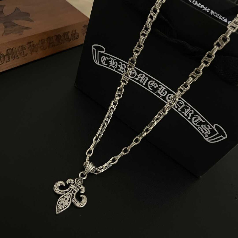 Chrome Heart Titanium Steel Crow Heart Cross Necklace